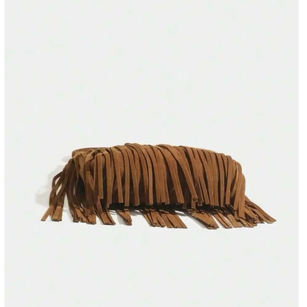 Boho Fringe Small Crossbody Bag Cognac Brown Concert Festival Western Purse NWT - Picture 6 of 10